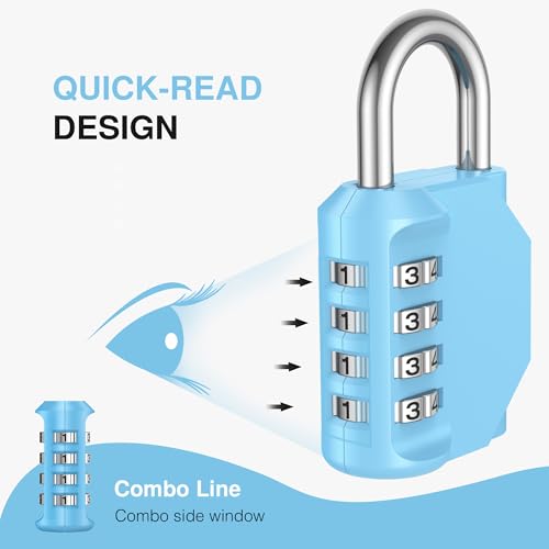 Puroma 2 Pack Combination Lock for Locker 4 Digit Outdoor Waterproof Padlock for School, Gym, Sports, Fence, Toolbox, Gate, Case, Outdoor, Hasp Storage, Cabinets (Sky Blue) - Image 3
