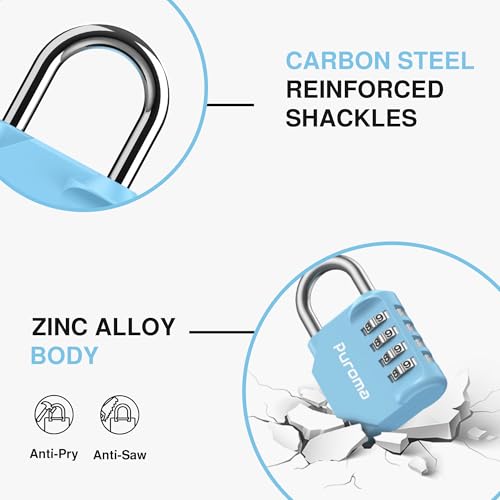 Puroma 2 Pack Combination Lock for Locker 4 Digit Outdoor Waterproof Padlock for School, Gym, Sports, Fence, Toolbox, Gate, Case, Outdoor, Hasp Storage, Cabinets (Sky Blue) - Image 5