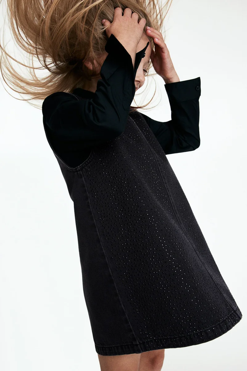 H&M black Embellished Denim Dress for Women | Best Price UAE