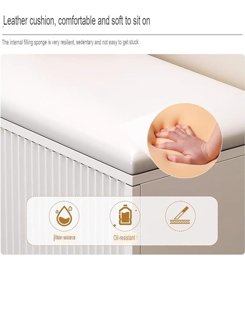 Wooden Shoe Bench, Modern Shoe Cabinet with Storage and Leather Cushion Seat for Shoe Changing and Shoe Organizer, For Home Entryway Hallway Bedroom Living Room, (White) - Image 5