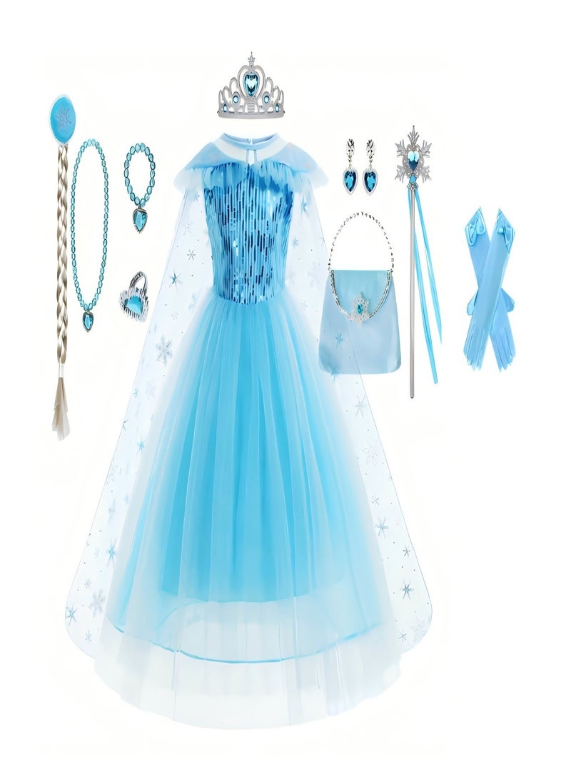 Halloween Children's Day Aisha Princess Dress Girls Cos Frozen Dress Fluffy Tulle Skirt Sequin Skirt 8 Accessories