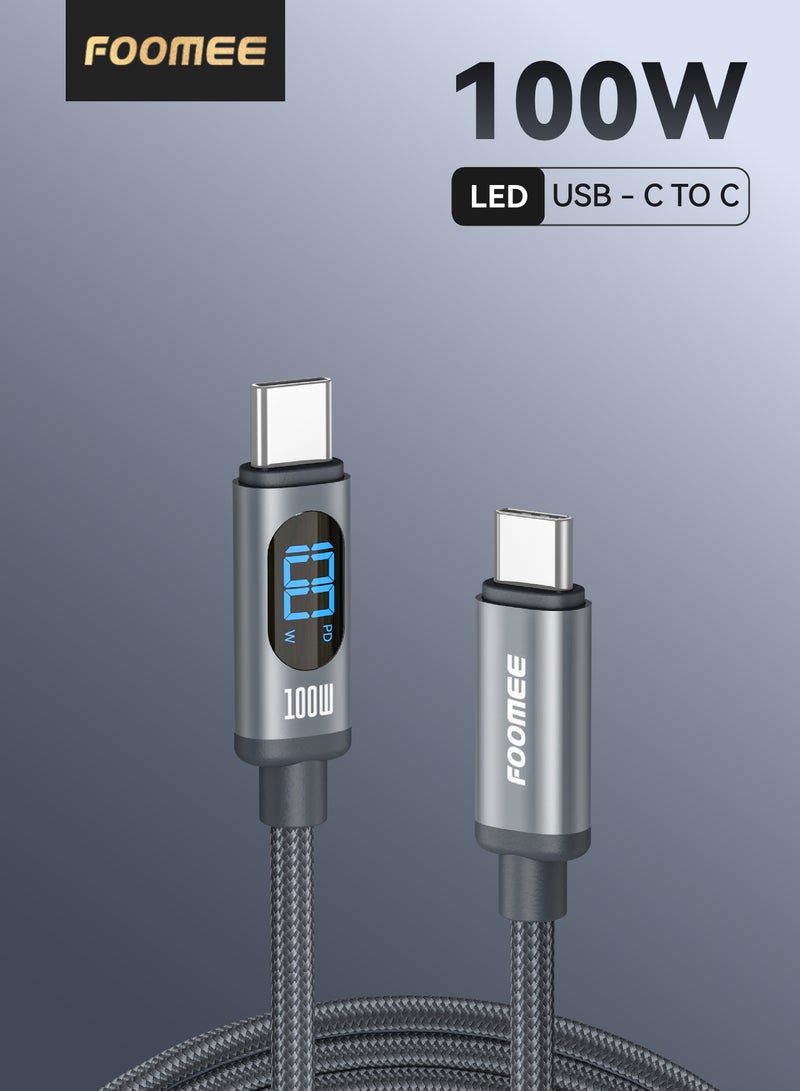 FOOMEE 100W USB C Cable 4FT Nylon Braided Type-C Cable with LED Display PD Fast Charging Cable for iPhone 17/16 Pro/16 Plus/16 Pro Max MacBook Pro Samsung Galaxy - Image 1