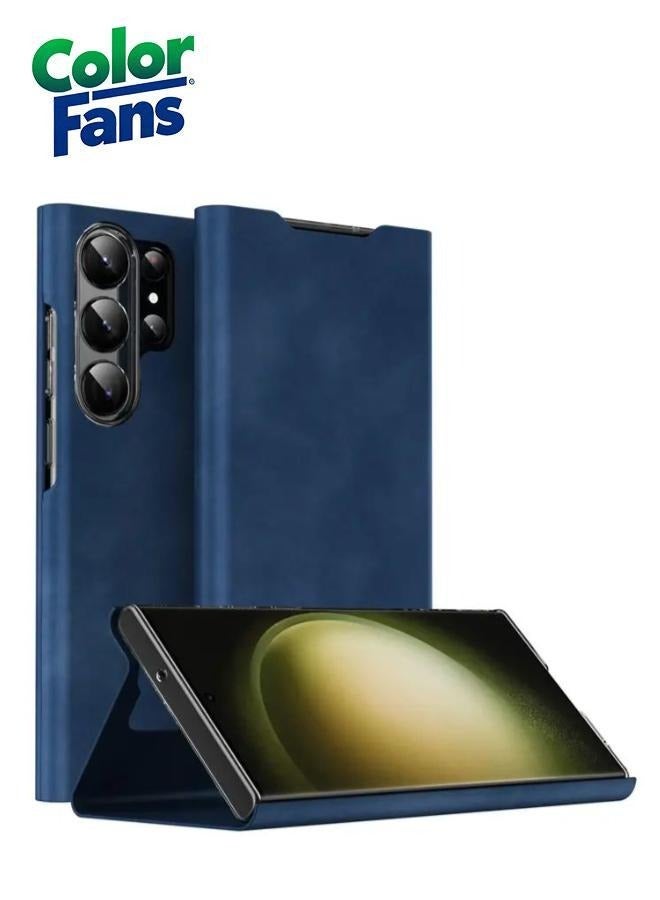 Color Fans Samsung Galaxy S24 Ultra Luxury Nappa PU Leather Case Sleek PC Cover with Card Holder Magnetic Closure and Wireless Charging Compatibility - Blue  - Image 1