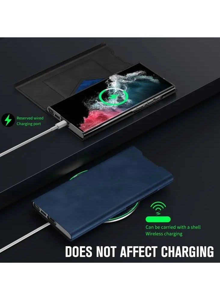 Color Fans Samsung Galaxy S24 Ultra Luxury Nappa PU Leather Case Sleek PC Cover with Card Holder Magnetic Closure and Wireless Charging Compatibility - Blue  - Image 2