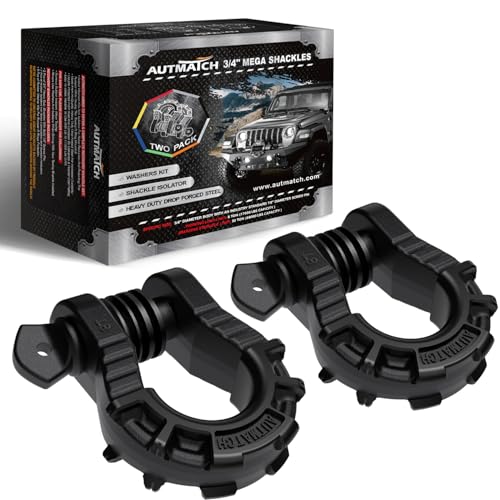 AUTMATCH D Ring Shackles 34 Mega Shackle 2 Pack 68000Ibs Break Strength  Clevis Shackle 78 Screw Pin D Shackle IsolatorWasher Kit for Tow Strap Winch Off Road Vehicle Recovery Frosted Black