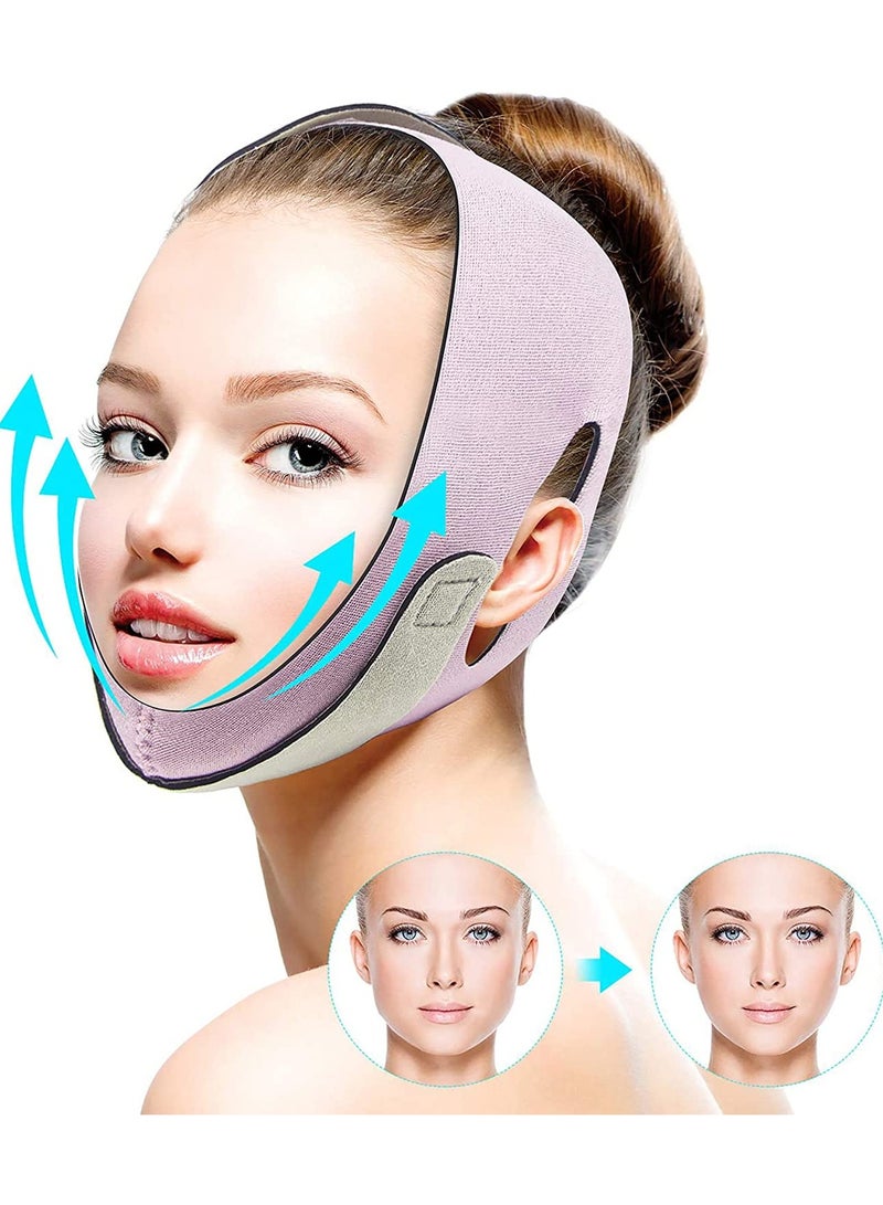 إسكدنيا حزام تقليل الذقن المزدوجة لتشكيل الوجه خالي من الألم لرفع الذقن والخدين بتقنية V لمكافحة الشيخوخة وتقليل التجاعيد والذقن المزدوجة ومكافحة الشخير (وردي) - Image 1