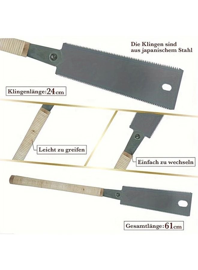 منشار النجارة الياباني 220 مم شفرة مزدوجة معدنية لقص الأعتاب والروابط مقبض من الخيزران - Image 3