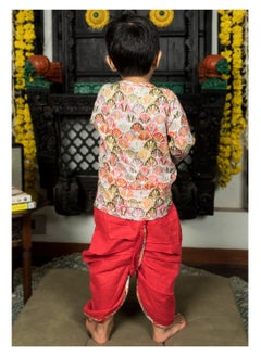 Polka Tots Polka Tots Full Sleeves Floral Print Angrakha with Dhoti - Red  - Image 4