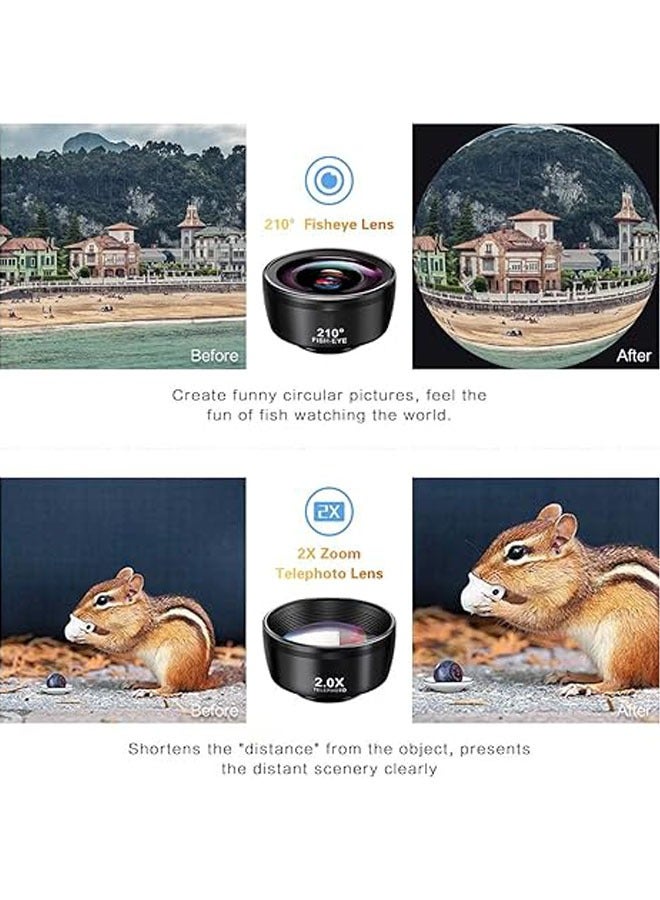 General 7-in-1 Phone Camera Lens Kit - 210° Fisheye Lens + 25x Macro Lens + 120° Wide-Angle Lens + Telephoto Lens + CPL + Kaleidoscope + Starburst, Clip-On Camera Lens  - Image 2