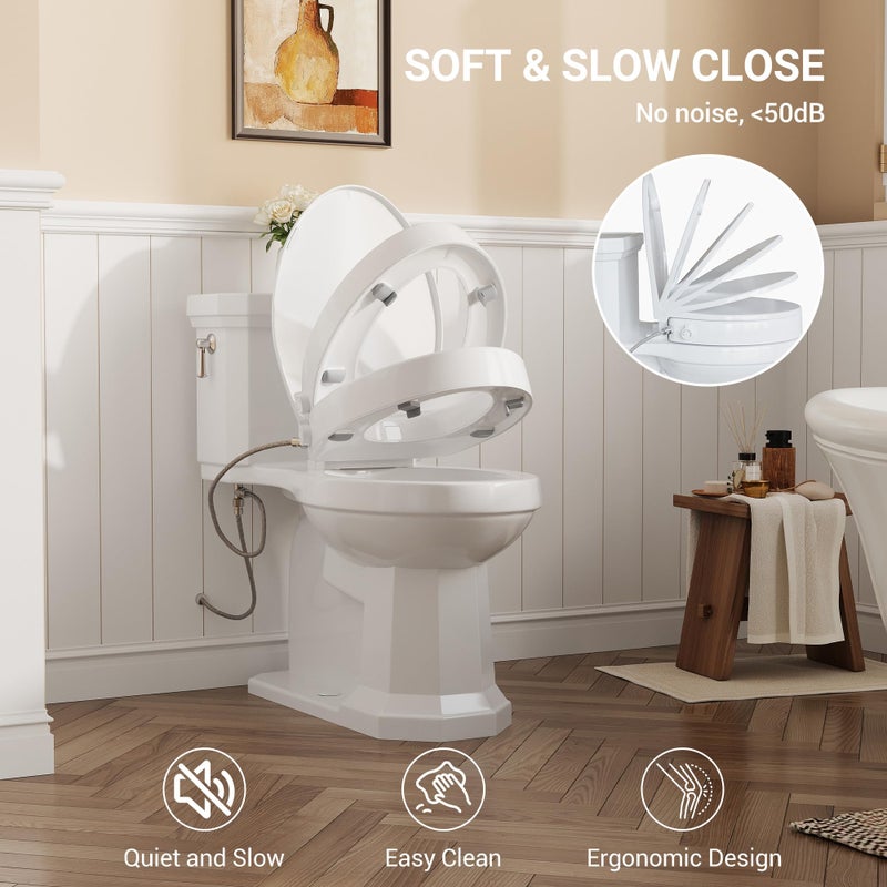 homfan Bidet Toilet Seat Non Electric, Elongated Raised Toilet Bidet Seat with Dual Nozzles, Self Cleaning, Soft Close Lid, Rear and Feminine Washing for Seniors Adults - Image 2