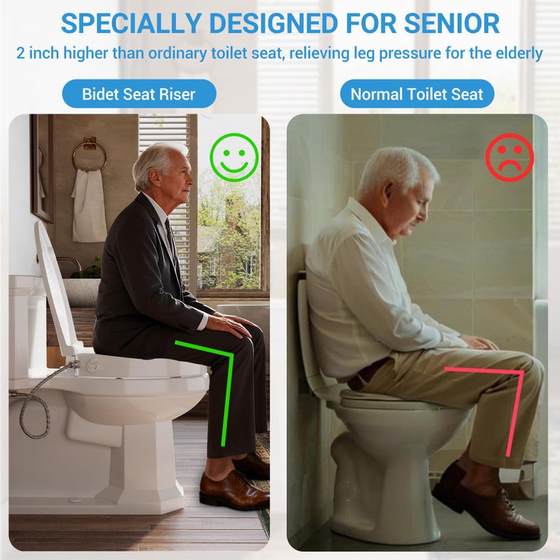 homfan Bidet Toilet Seat Non Electric, Elongated Raised Toilet Bidet Seat with Dual Nozzles, Self Cleaning, Soft Close Lid, Rear and Feminine Washing for Seniors Adults - Image 3
