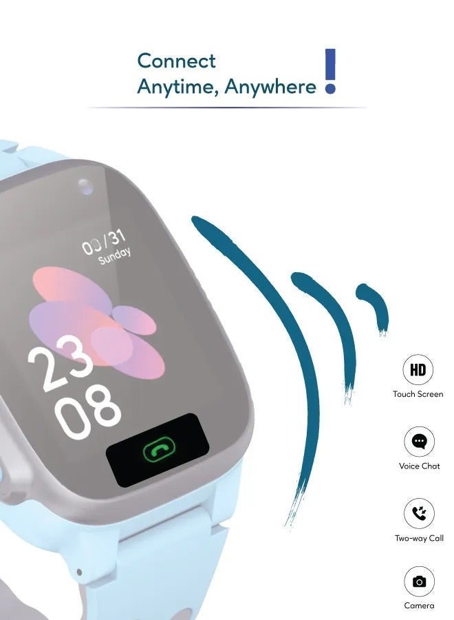 جرين ليون ساعة ذكية للأطفال، فتحة بطاقة SIM، شاشة لمس عالية الوضوح (HD)، ساعة ذكية للأطفال تدعم الدردشة الصوتية والمكالمات، مصباح يدوي - أزرق - Image 2