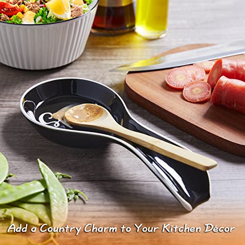 DAYYET Ceramic Spoon Rest for Stove Top, DAYYET Large Spoon Holder, Spoon Rest for Kitchen Counter, Spatula Holder Utensil Rest for Ladles, Tong, Modern Rustic Kitchen Decor, Black - Image 2