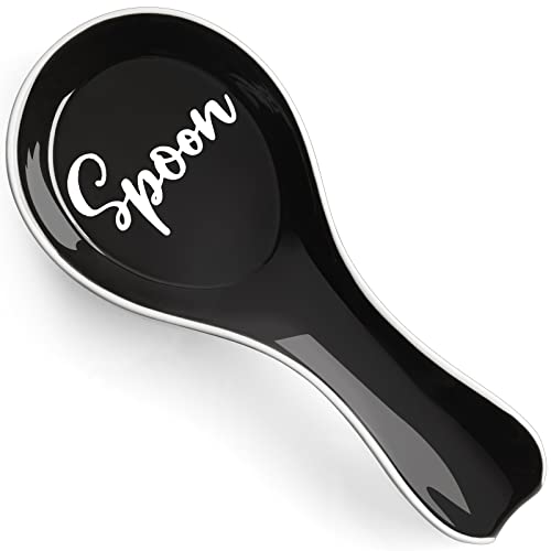 DAYYET Ceramic Spoon Rest for Stove Top, DAYYET Large Spoon Holder, Spoon Rest for Kitchen Counter, Spatula Holder Utensil Rest for Ladles, Tong, Modern Rustic Kitchen Decor, Black - Image 1