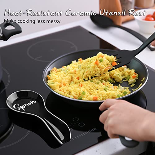 DAYYET Ceramic Spoon Rest for Stove Top, DAYYET Large Spoon Holder, Spoon Rest for Kitchen Counter, Spatula Holder Utensil Rest for Ladles, Tong, Modern Rustic Kitchen Decor, Black - Image 4
