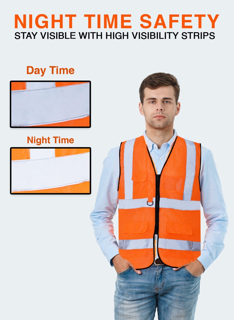 Secure Wear High Visibility Reflective Safety Vest Durable Polyester Material 3 Pockets with ID Window for Construction Sports and Industrial Work - Image 2