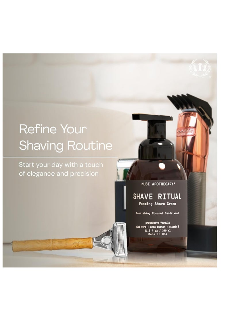 Muse Apothecary Muse Apothecary Foaming Shave Ritual - Natural Shaving Cream Sensitive Skin - Womens Shaving Cream Mens Shave Cream - Protective Formula Aloe Vera + Shea Butter + Vitamin E - Coconut Sandalwood 11.5oz  - Image 2