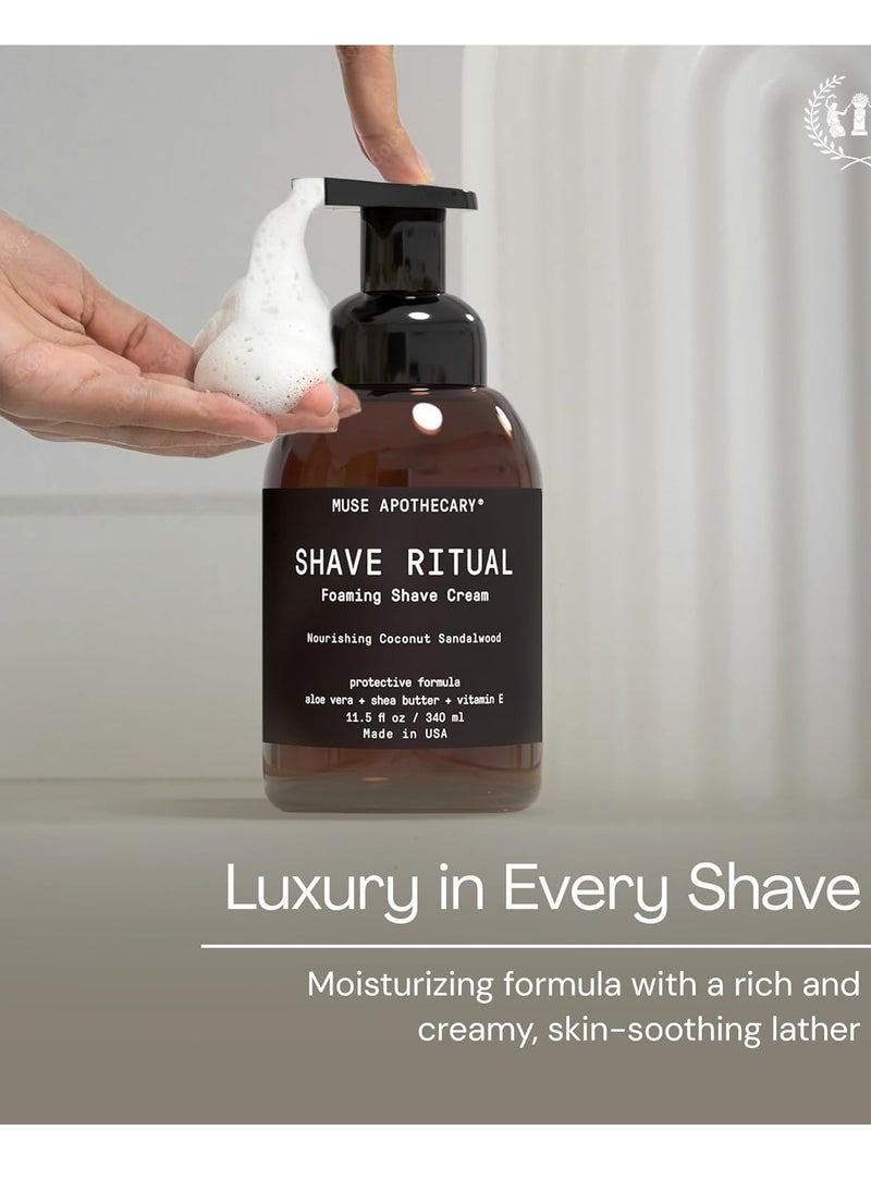 Muse Apothecary Muse Apothecary Foaming Shave Ritual - Natural Shaving Cream Sensitive Skin - Womens Shaving Cream Mens Shave Cream - Protective Formula Aloe Vera + Shea Butter + Vitamin E - Coconut Sandalwood 11.5oz  - Image 3