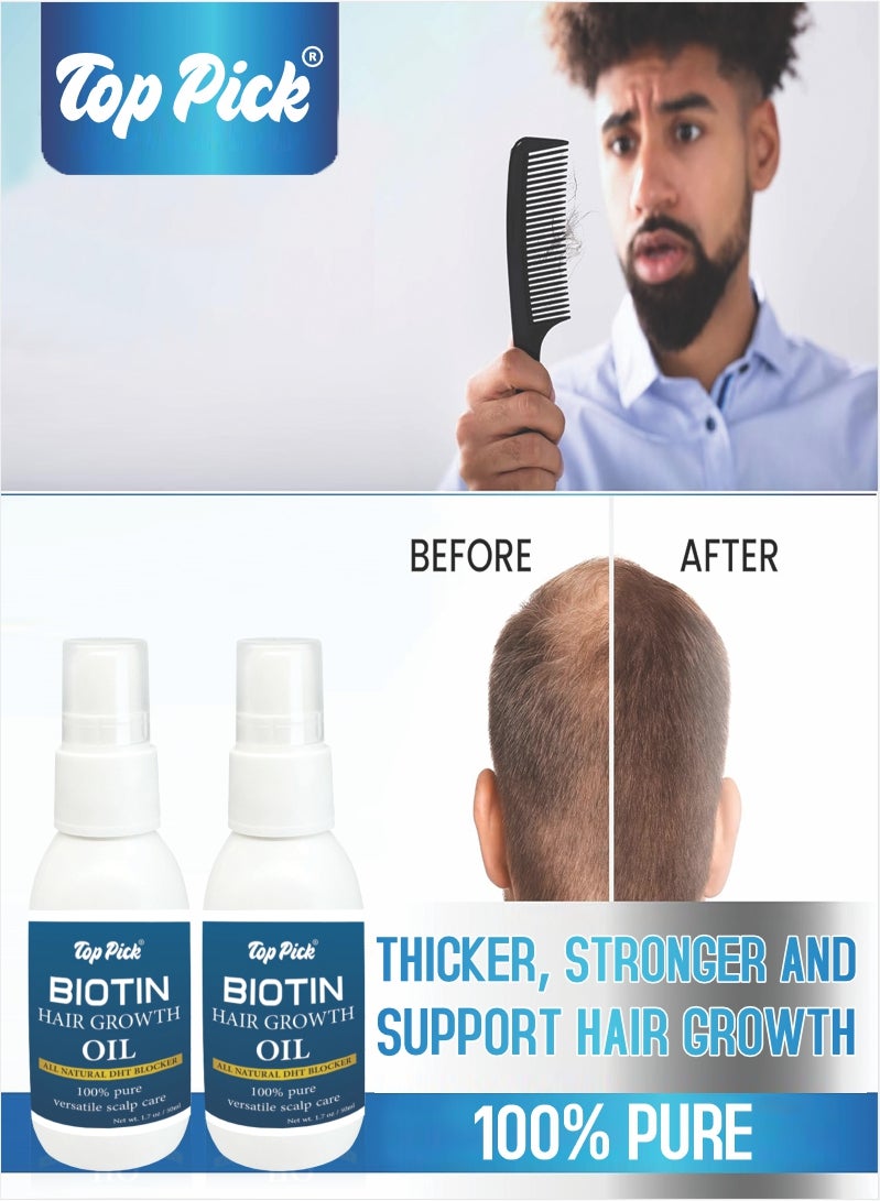 Top Pick Biotin Hair Growth Oil 50ML Benefits Most Types of Hair Healthy Supplement for Hair Strengthen and Best Growth Care All Natural DHT Blocker Pack Of 2