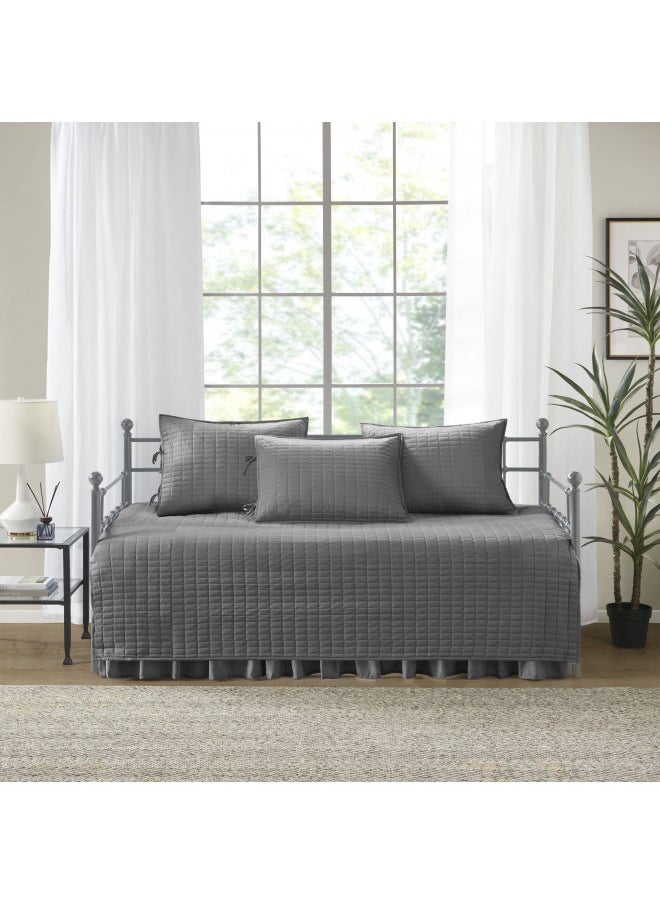 Comfort Spaces Comfort Spaces Daybed Cover- Luxe Double Sided -Quilting, All Season Cozy Bedding with Bedskirt, Matching Shams, 75'x39' Charcoal Grey 5 Piece  - Image 3