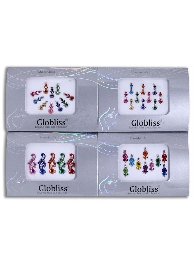 Globliss 4 Packs Crystal Indian Bindis Multicolored jewels face Gems Forehead Sticker - Image 2
