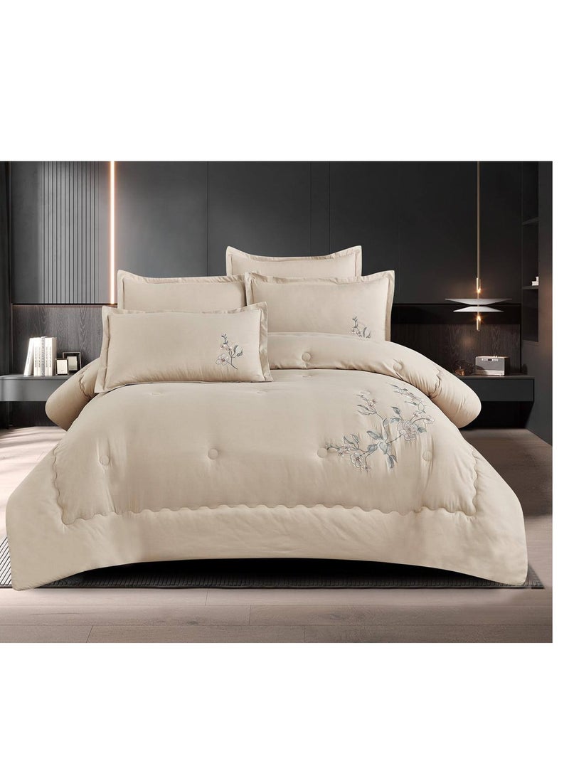 Embroidered  6Pcs Bedding Set Solid Color Luxury Bedding Duvet Cover Set King Size Bed Set