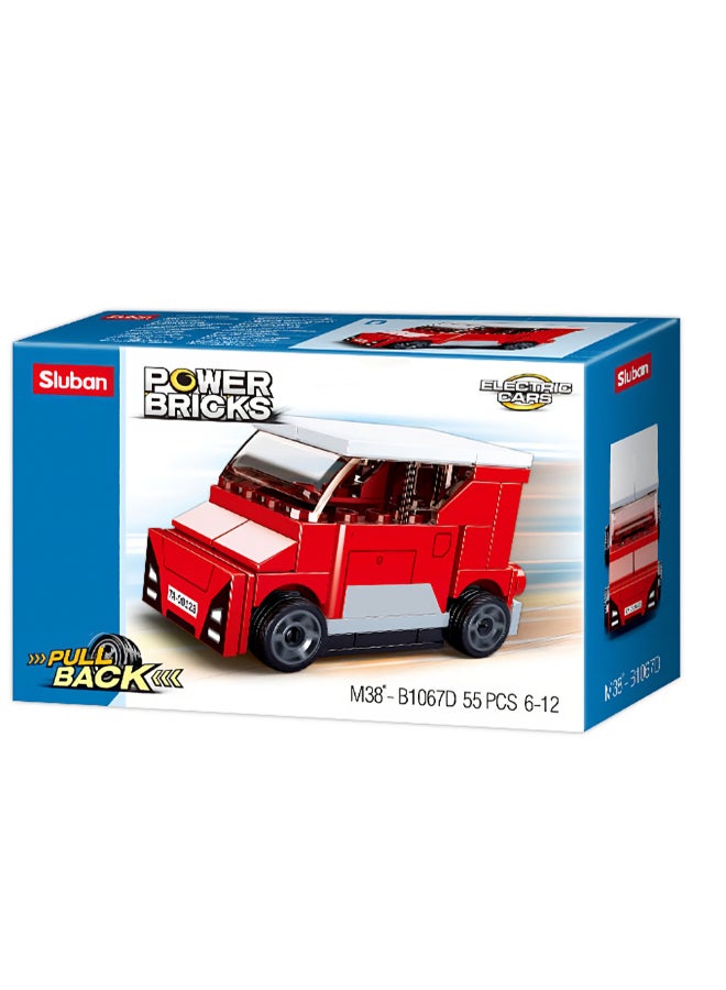 Sluban 55-Piece Power Bricks Pull Back Electric Car Red 14 x 4.5 x 9.4 cm 141688