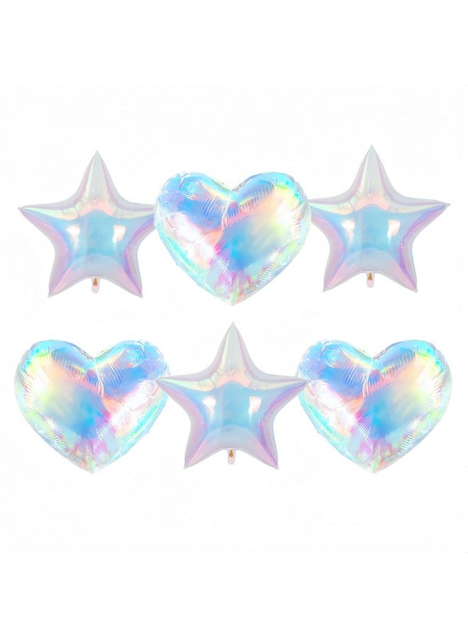 CYMYLAR 6Pcs Iridescent Heart Star Balloons for Christmas/Clear Foil Transparent Rainbow Balloons/Multicolor Star Heart Gorgeous Balloon/Under The Sea Party Balloons/Balloons Cannot Float Using Helium  - Image 1