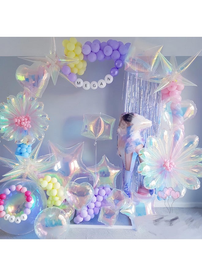 CYMYLAR 6Pcs Iridescent Heart Star Balloons for Christmas/Clear Foil Transparent Rainbow Balloons/Multicolor Star Heart Gorgeous Balloon/Under The Sea Party Balloons/Balloons Cannot Float Using Helium  - Image 4