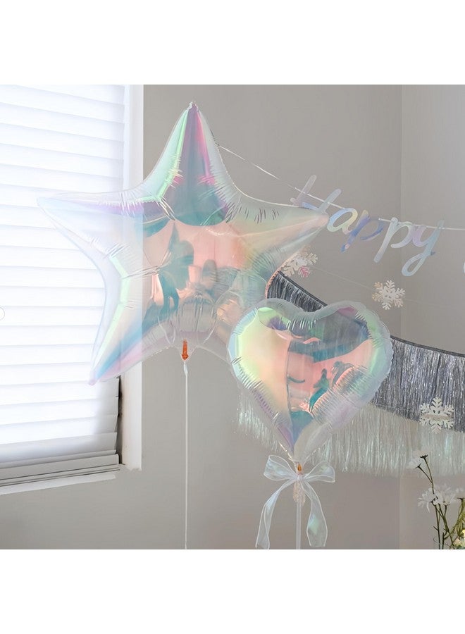 CYMYLAR 6Pcs Iridescent Heart Star Balloons for Christmas/Clear Foil Transparent Rainbow Balloons/Multicolor Star Heart Gorgeous Balloon/Under The Sea Party Balloons/Balloons Cannot Float Using Helium  - Image 3
