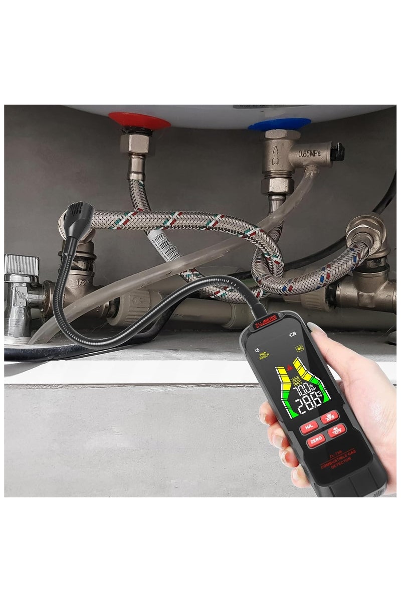 Portable Combustible Gas Detector With Audible and Visual Alarms Rechargeable, HD LED Display Detection Range 50-10W ppm 12" Bendable Probe light Natural Gas Monitor, Methane, Propane, Ethanol - Image 3