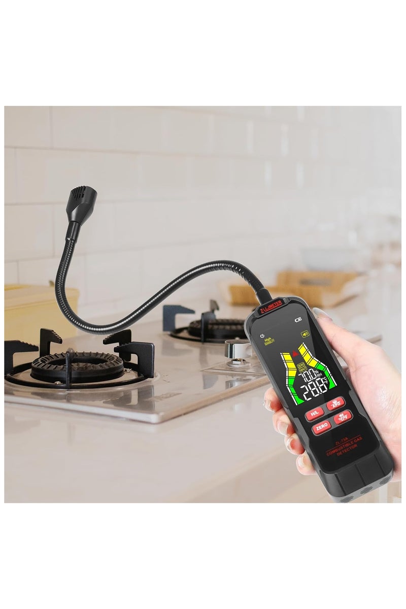 Portable Combustible Gas Detector With Audible and Visual Alarms Rechargeable, HD LED Display Detection Range 50-10W ppm 12" Bendable Probe light Natural Gas Monitor, Methane, Propane, Ethanol - Image 2