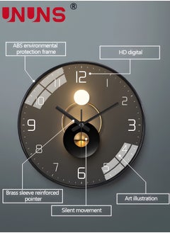 UNUNS 12 Inch Wall Clock, Silent Non-Ticking Wall Clock Glass Round Clocks Modern Quartz Clock, Modern Decorative Wall Clocks for Home Living Room Bedroom Kitchen  - Image 2
