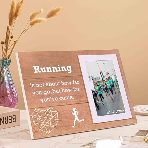NZY Running Picture Frame Wooden Handmade Picture Frame for 6"x 4" Photo Gift for Runner Marathon Half Marathon 10K 5K Gifts Running is Not About How Far You Go But How Far You Have Come - Image 2