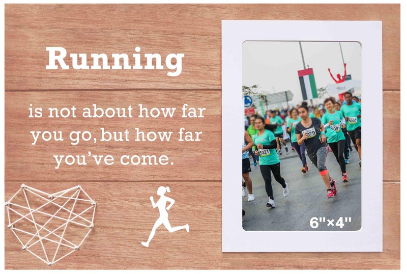 NZY Running Picture Frame Wooden Handmade Picture Frame for 6"x 4" Photo Gift for Runner Marathon Half Marathon 10K 5K Gifts Running is Not About How Far You Go But How Far You Have Come - Image 1