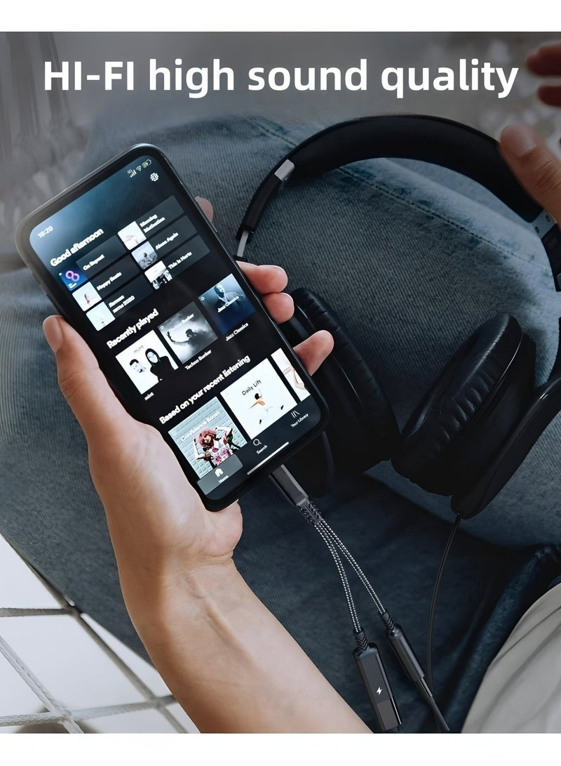 فليفيو محول شاحن وسماعة رأس من USB C إلى 3.5 مم، محول صوت Aux 2 في 1 مع شحن سريع PD 60 وات لهاتف iPhone 15/15Plus/15Pro/15Pro Max، لهاتف Samsung S23/S22، لجهاز iPad (أسود) - Image 5