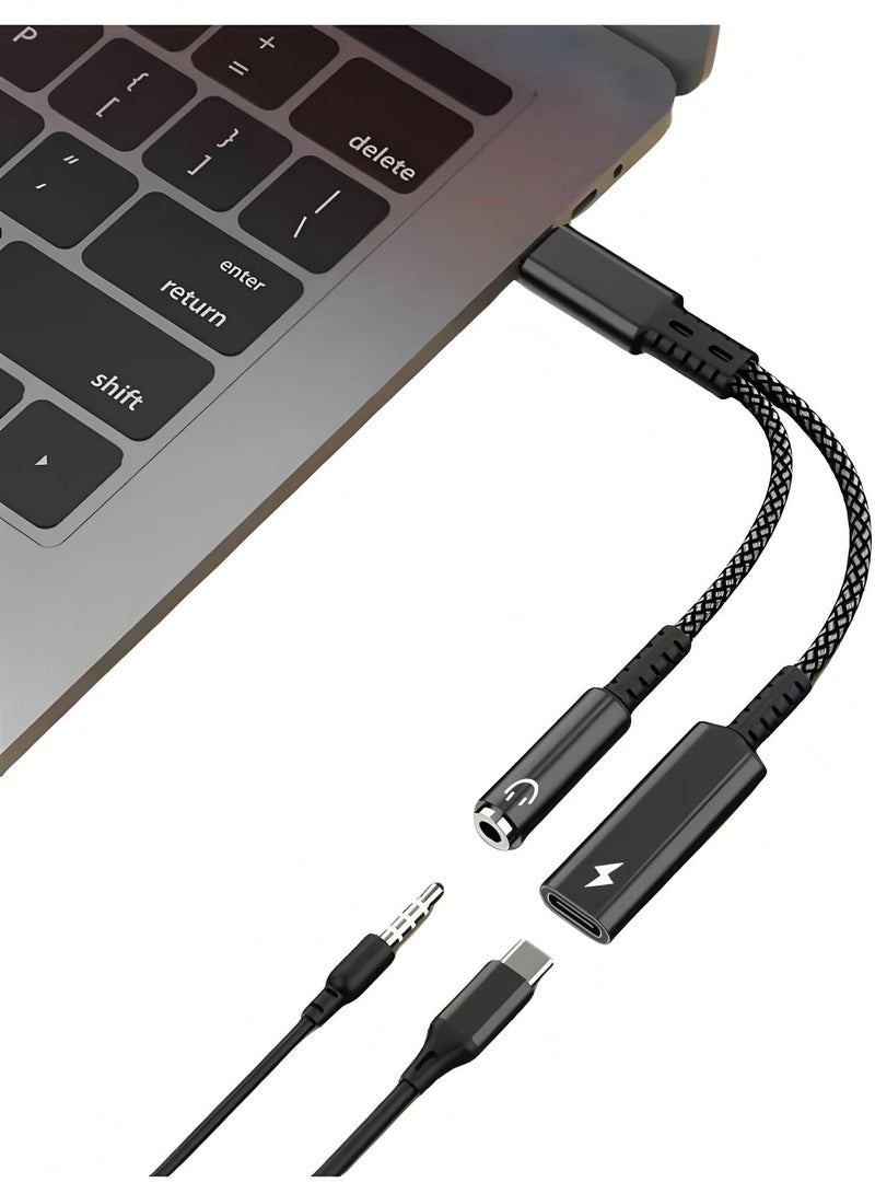 فليفيو محول شاحن وسماعة رأس من USB C إلى 3.5 مم، محول صوت Aux 2 في 1 مع شحن سريع PD 60 وات لهاتف iPhone 15/15Plus/15Pro/15Pro Max، لهاتف Samsung S23/S22، لجهاز iPad (أسود) - Image 2