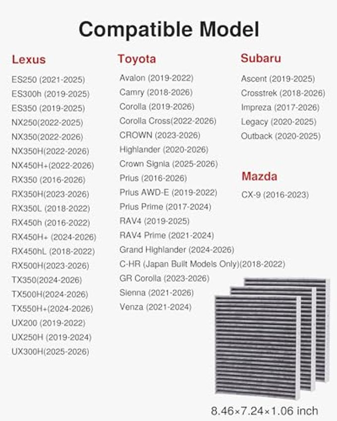Puroma 3 Pack Cabin Air Filter with Activated Carbon, Replacement for CP157, CF12157, Select Lexus, Subaru and Toyota Avalon, Camry, Corolla, Highlander, Prius, RAV4, Sienna, Venza - Image 5