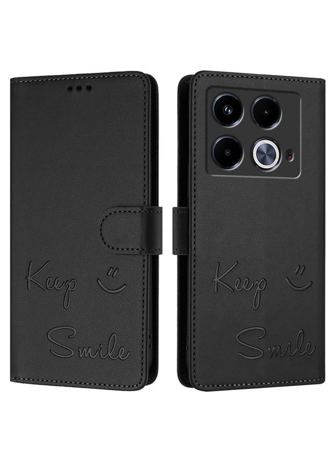 زبون جراب لهاتف Infinix Note 40 5G مصنوع من الجلد بنقش ابتسامة بتقنية RFID - Image 3