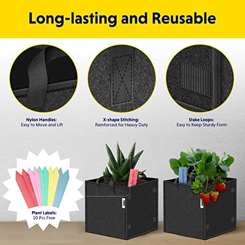 iPower GLGROWBAGCUBIC3X5 5 Pack 3 Gallon Square Grow Bags Thick Fabric Planting Pots with Handles for Indoor and Outdoor Garden, Black - Image 3