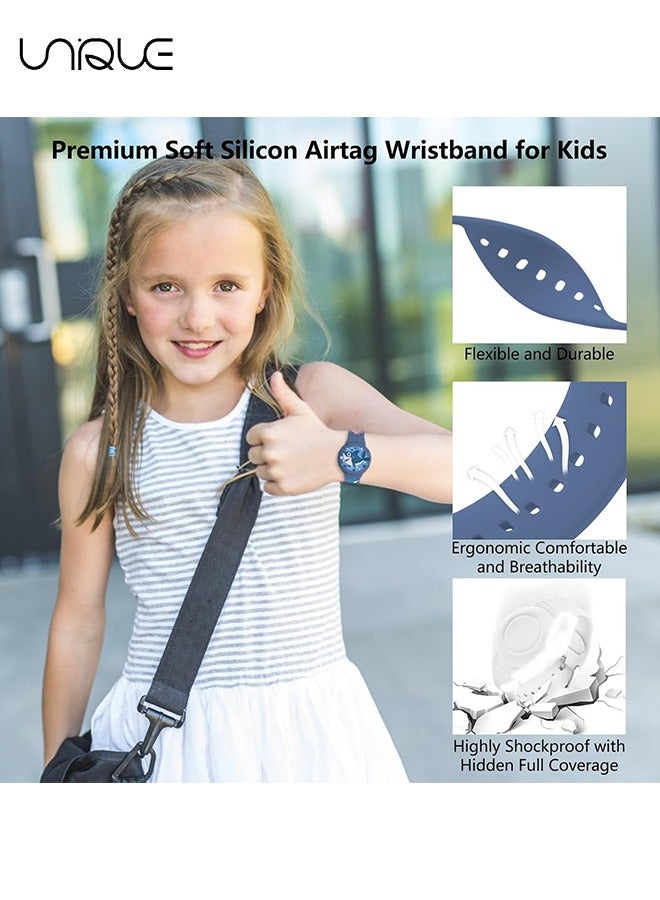 يونيك سوار أطفال AirTag مقاوم للماء من السيليكون الناعم بتصميم كرتوني غطاء كامل حامل علامة مضاد للفقدان ملحق معصم عملي للاستخدام اليومي لون أزرق غامق - Image 3