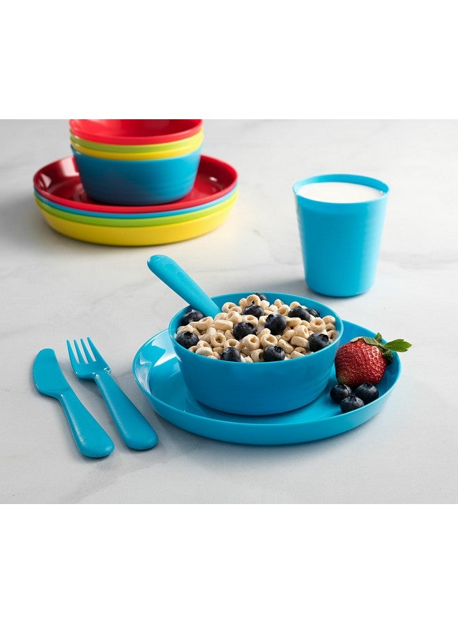 Plaskidy Kids Dinnerware Set for 4-24 Piece Plastic Childrens Dishes Dinnerware Sets Microwave/Dishwasher Safe BPA Free - Toddler Dinner Set Includes Kids Plates and Bowls Kids Cups Flatware Set - Image 5