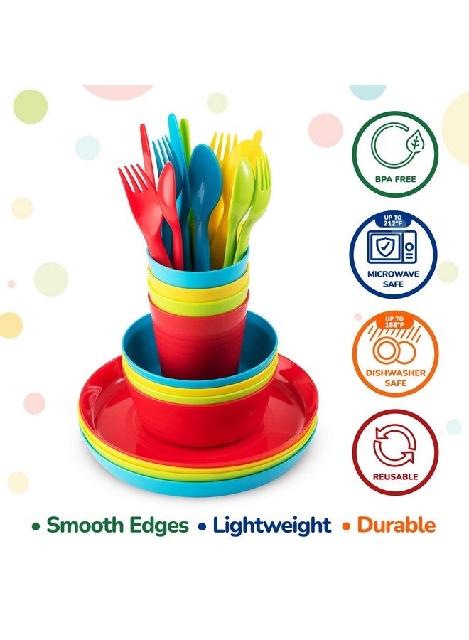 Plaskidy Kids Dinnerware Set for 4-24 Piece Plastic Childrens Dishes Dinnerware Sets Microwave/Dishwasher Safe BPA Free - Toddler Dinner Set Includes Kids Plates and Bowls Kids Cups Flatware Set - Image 3