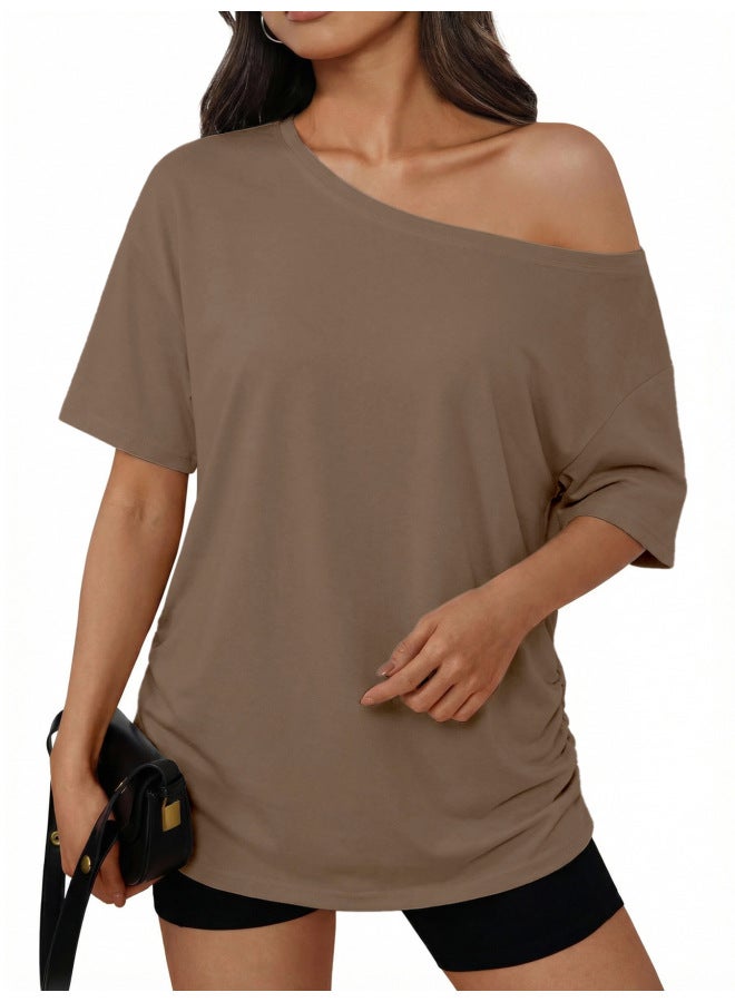 European And American Women's Clothing Manufacturer Trade Exclusive Women's Off-shoulder T-shirt Tk Hot Top