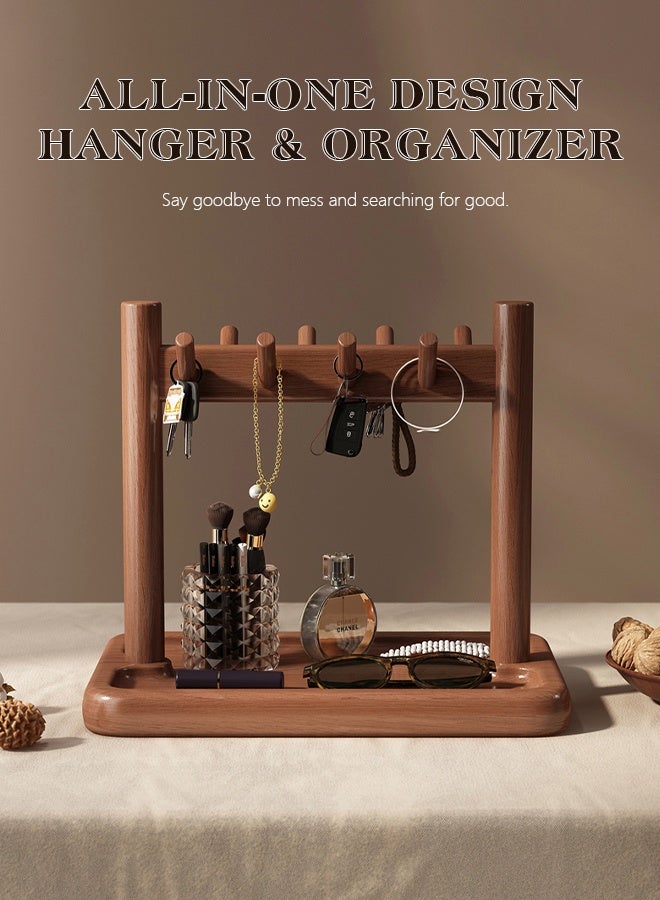 Sunnaltree Key Tray, Wood Key Holder Organizer Rack, Oval Entryway Tray with Hooks for Keys Watches Jewelry, Jewelry Organizer Necklace Stand Holder, Decorative Vanity Tray Organizer - Image 3