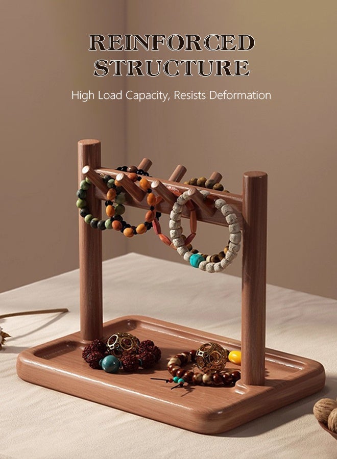 Sunnaltree Key Tray, Wood Key Holder Organizer Rack, Oval Entryway Tray with Hooks for Keys Watches Jewelry, Jewelry Organizer Necklace Stand Holder, Decorative Vanity Tray Organizer - Image 5