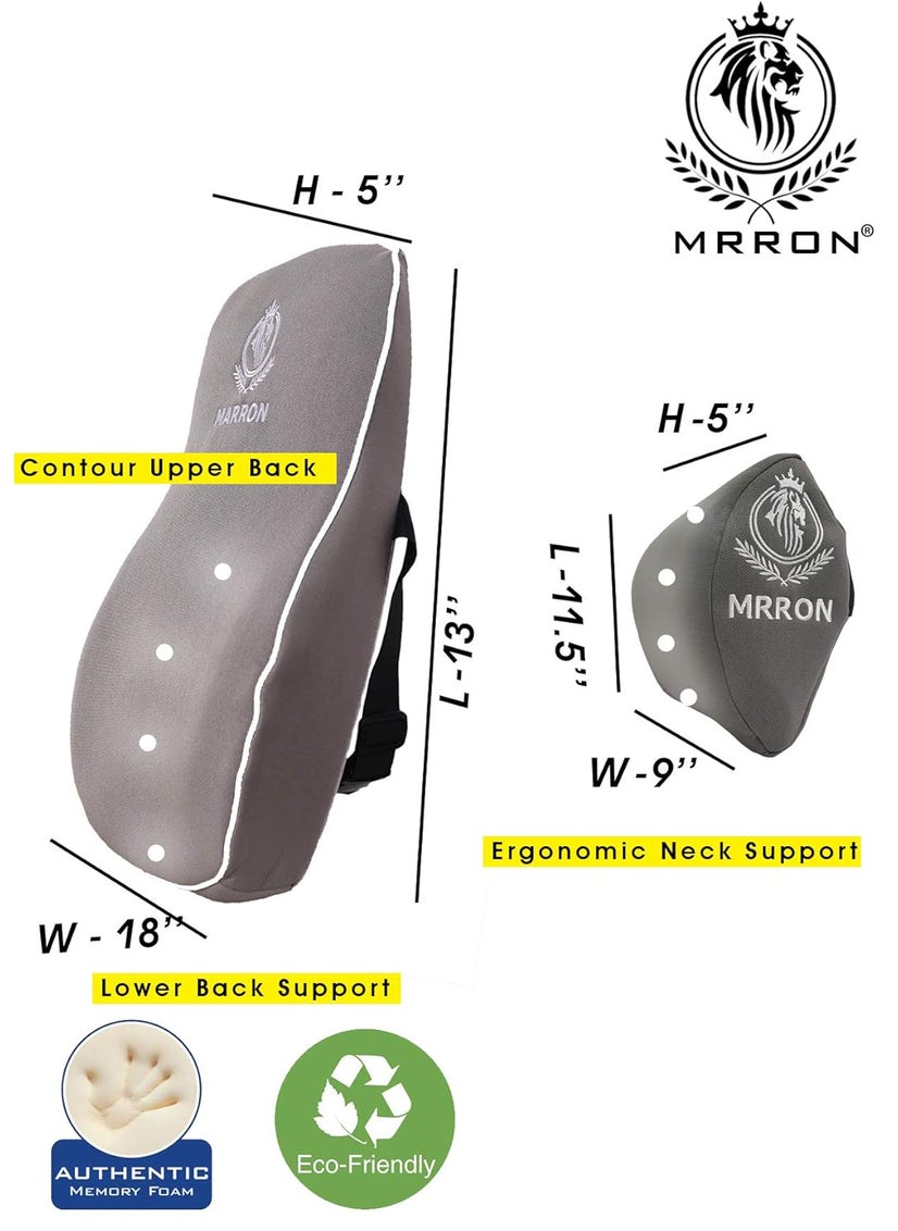 MRRON MRRON Supreme EXEMPHLAR Series Memory Foam Elongated Neck Combo Relieves Back Pain for Office Chair Car Seat 100 Soft Breathable and Washable Fabric Grey  - Image 4