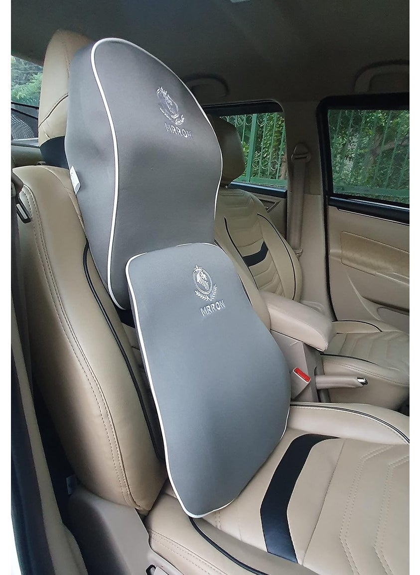 MRRON MRRON Supreme EXEMPHLAR Series Memory Foam Elongated Neck Combo Relieves Back Pain for Office Chair Car Seat 100 Soft Breathable and Washable Fabric Grey  - Image 1