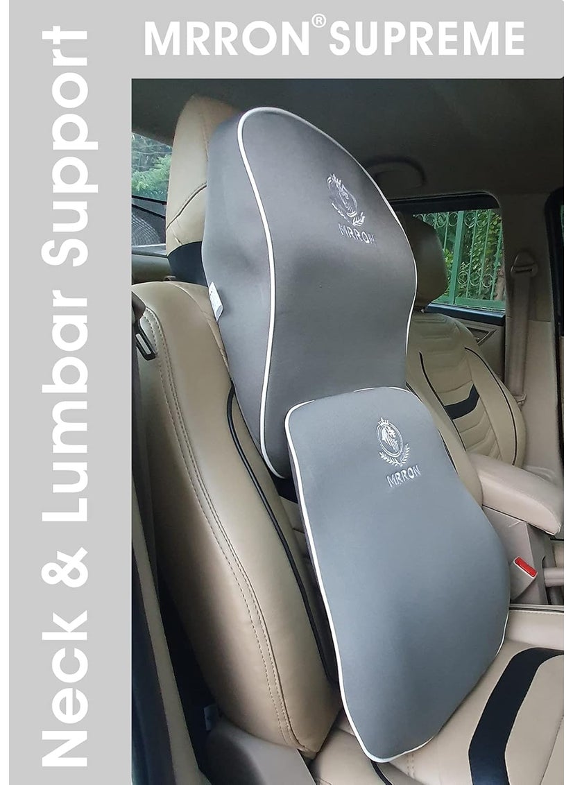 MRRON MRRON Supreme EXEMPHLAR Series Memory Foam Elongated Neck Combo Relieves Back Pain for Office Chair Car Seat 100 Soft Breathable and Washable Fabric Grey  - Image 2