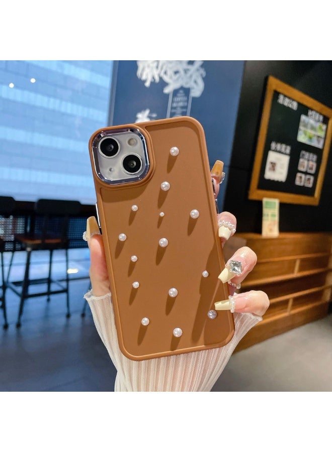 NIBEMINENT Metal Frame Pearl Protective TPU Case Cover For iPhone 15 Pro, Caramel Color